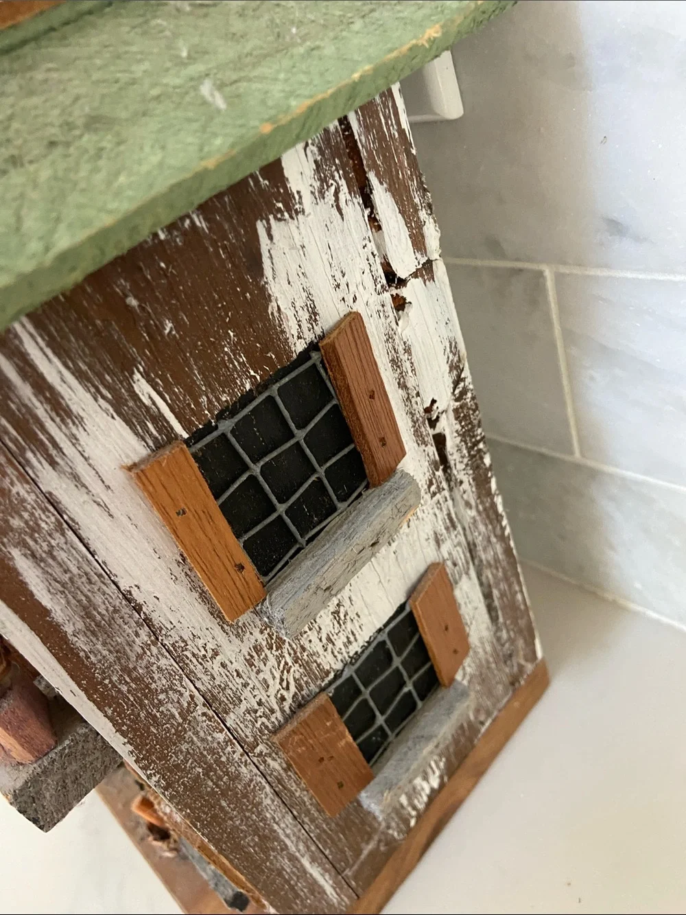 Handcrafted Rustic Green & Brown Birdhouse Decorative Accent